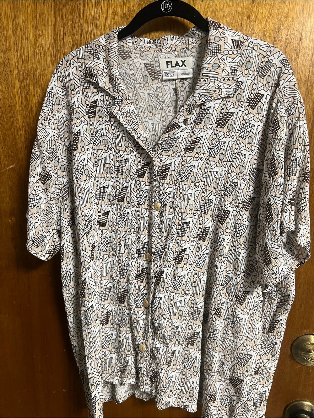 Flax Short-Sleeve rayon challis slub Button Shirt  geometric art to wear